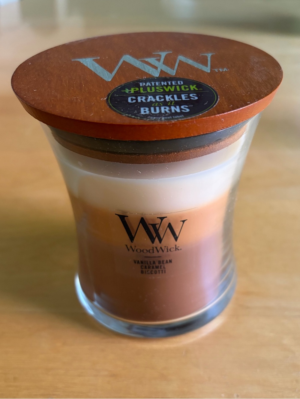 WoodWick Cafe Sweets Trilogy Med Hourglass Candle Vanilla Bean Caramel Biscotti